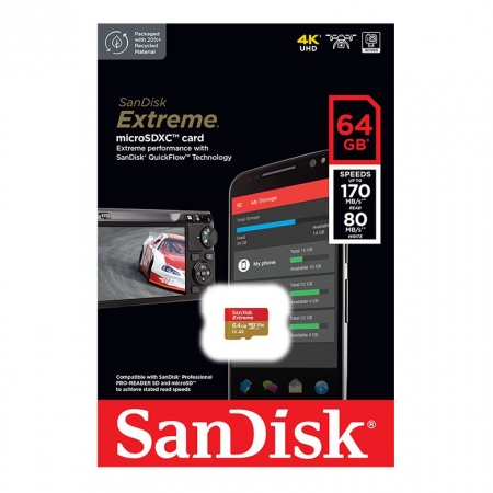   Micro SDXC 64Gb SanDisk Extreme U3 V30 A2 170/   (SDSQXAH-064G-GN6MN)