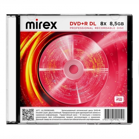  DVD+R Mirex 8,5 Gb 8x Dual Layer, Slim Case (UL130062A8S)