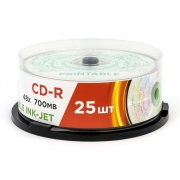 Диск CD-R Mirex Printable 700 Mb 48x, Cake Box, 25шт (UL120038A8M)