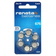 Батарейка Renata ZA675 для слуховых аппаратов, 6 шт, блистер