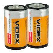 Батарейка D VIDEX R20, солевая , 2 шт, термопленка
