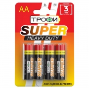 Батарейка AA Трофи Super Heavy Duty R6-4BL, солевая, 4шт, блистер