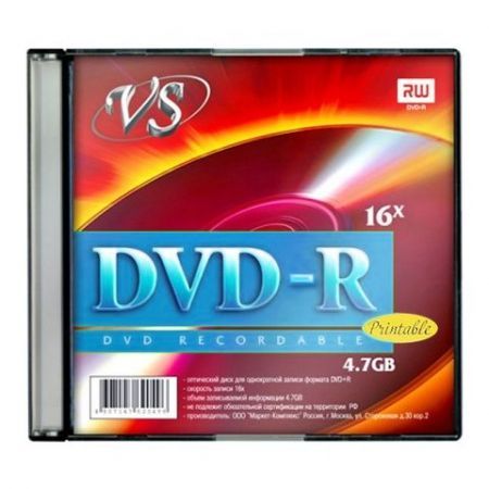  DVD-R VS 4,7 Gb 16x Printable, Slim Case (VSDVDRIPSL501)