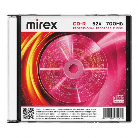  CD-R Mirex 700Mb Maximum 52x, Slim Case (UL120052A8S)