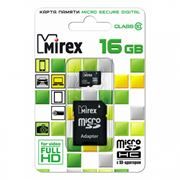 Карта памяти Micro SDHC 16Gb Mirex Class 10 + адаптер SD (13613-AD10SD16)