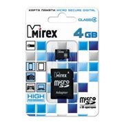 Карта памяти Micro SDHC 4Gb Mirex Class 4 + адаптер SD (13613-ADTMSD04)