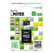 Карта памяти Micro SDHC 8Gb Mirex Class 10 + адаптер SD (13613-AD10SD08)