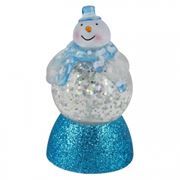 Сувенир Orient NY6010 Снеговичок-толстячок, голубой шарф, подсветка, питание от USB