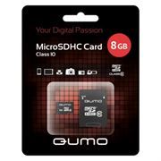 Карта памяти Micro SDHC 8Gb Qumo Class 10 + адаптер SD (QM8GMICSDHC10)