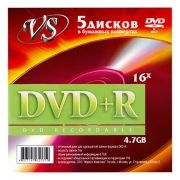 Диск DVD+R VS 4,7 Gb 16x в бумажном конверте, 5шт (VSDVDPRK501)