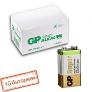Батарейка 9V GP 6LR61 Super Alkaline, щелочная, 10 шт, коробка (1604A-OS1)