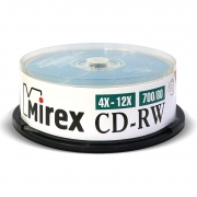 Диск CD-RW Mirex 700Mb 4x-12x, Cake Box, 25шт (UL121002A8M)