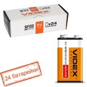Батарейка 9V VIDEX 6F22, солевая, 24 шт, коробка