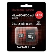 Карта памяти Micro SDHC 4Gb QUMO Class 10 + адаптер SD (QM4GMICSDHC10)