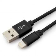 Кабель USB 2.0 Am=>Apple 8 pin Lightning, 1 м, нейлон, метал., черный, Cablexpert (CC-ApUSB2bk1m)