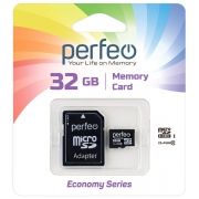 Карта памяти Micro SDHC 32Gb Perfeo Economy series Class 10 с адаптером (PF32GMCSH10AES)