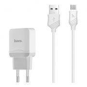 Зарядное устройство Hoco C22A 2.4А USB + кабель microUSB, белое