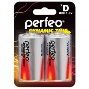 Батарейка D Perfeo Dynamic Zinc R20/2BL, солевая, 2 шт, блистер