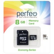 Карта памяти Micro SDHC 8Gb Perfeo Economy series Class 10 с адаптером (PF8GMCSH10AES)