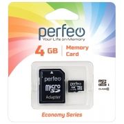 Карта памяти Micro SDHC 4Gb Perfeo Economy series Class 10 с адаптером (PF4GMCSH10AES)