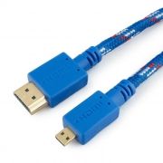 Кабель HDMI micro - HDMI 19M/micro D, 1 м, синий, нейлон, Konoos (KC-HDMIDnbrw)