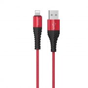 Кабель USB 2.0 Am=>Apple 8 pin Lightning, 1 м, ткан. оплетка, красный, Hoco X38 Cool