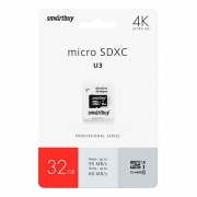   Micro SDHC 32Gb Smartbuy Class 10 U3 V30, 95/60 / +  SD (SB32GBSDCL10U3L-01)