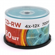 Диск CD-RW Mirex 700Mb 4x-12x, Cake Box, 50шт (UL121002A8B)