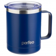 Термокружка для напитков с прозрачной крышкой и ручкой, 0,35 л., темно-синий, Perfeo (PF_C3732)