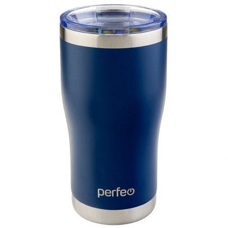 Термокружка для напитков с прозрачной крышкой, 0,6 л., темно-синий, Perfeo (PF_C3726)