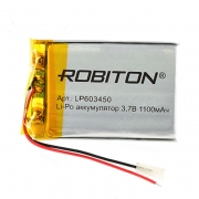 Аккумулятор Li-Po 3.7В 1100мАч с защитой, 50x34x6мм, ROBITON LP603450