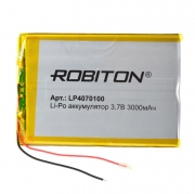 Аккумулятор Li-Po 3.7В 3000мАч с защитой, 100x70x4мм, ROBITON LP4070100