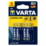 Батарейка AA VARTA LR6/6BL LONGLIFE, щелочная, 6 шт, в блистере (4106-113)