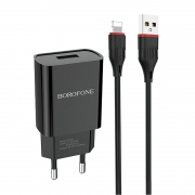 Зарядное устройство Borofone BA20A, 2.1А USB + кабель Lightning, черное