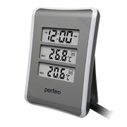Метеостанция Perfeo PF-S3316E Tempo с часами и будильником, серебристая (PF_C3572)