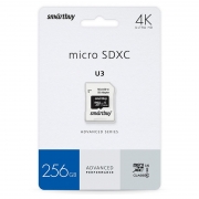   Micro SDXC 256Gb Smartbuy Class 10 U3 V30, 90/55 / +  SD (SB256GBSDU1A-AD)