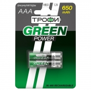 Аккумулятор AAA Трофи Green Power HR03-2BL 650мА/ч Ni-Mh, 2шт, блистер
