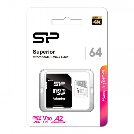   Micro SDXC 64Gb Silicon Power Superior U3 V30 A2 +  SD (SP064GBSTXDA2V20SP)