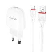 Зарядное устройство Borofone BA49A, 2.1А USB + кабель Lightning, белое