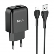 Зарядное устройство Hoco N2 2А USB + кабель Lightning, черное