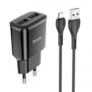 Зарядное устройство Hoco C88A 2.4А 2xUSB + кабель Micro USB, черное