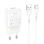 Зарядное устройство Hoco C96A, 2.1А USB + кабель Type C, белое