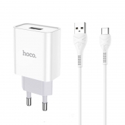 Зарядное устройство Hoco C81A 2.1А USB + кабель Type C, белое