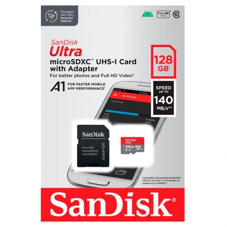   Micro SDXC 128Gb SanDisk Ultra Class 10 U1 A1, 140 / +  SD