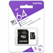   Micro SDXC 64Gb Smartbuy U3 V30   +  SD (SB64GBSDCCTV