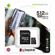   Micro SDXC 512Gb Kingston Canvas Select Plus U3 V30 A1, R100 / +  SD