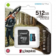   Micro SDXC 512Gb Kingston Canvas Go Plus U3 V30 A2, 170/90 / +  SD