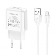 Зарядное устройство Borofone BA64A, 2.1А USB + кабель Micro USB, белое