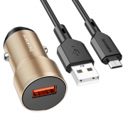 Зарядное автомобильное устройство Borofone BZ19A QC3.0, USB-A + кабель Micro USB, золотистое