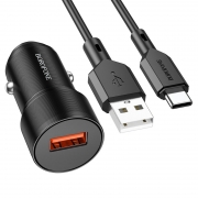 Зарядное автомобильное устройство Borofone BZ19A QC3.0, USB-A + кабель Type C, черное